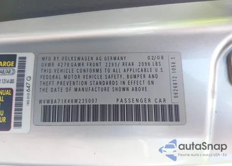 2008 Volkswagen Rabbit S from USA, damaged, VIN WVWBA71K48W235007